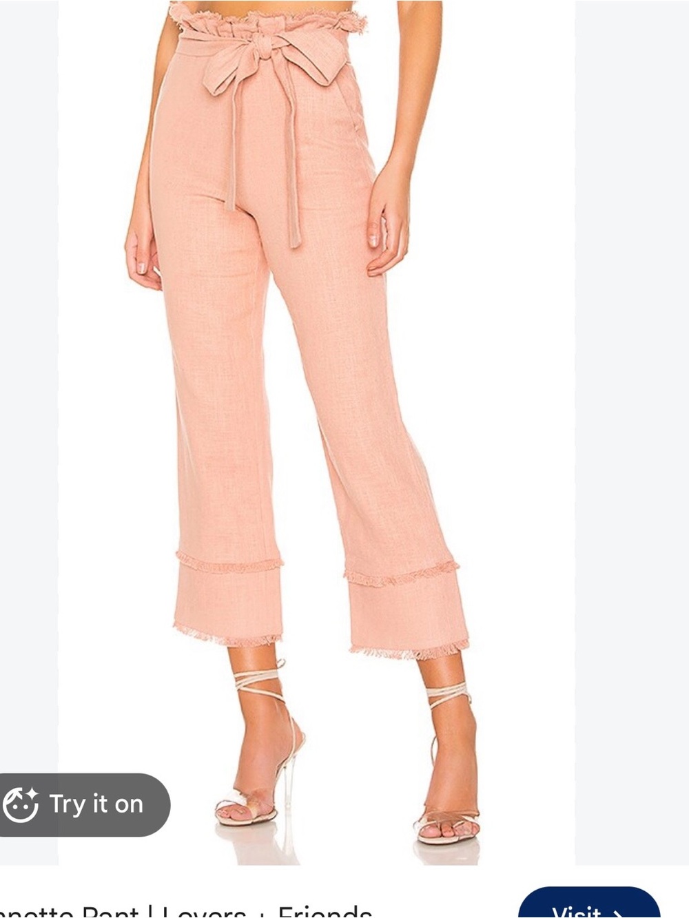 Lovers and Friends. High-Waist Paperbag Crop Pants in Blush Pink.  Size XS.